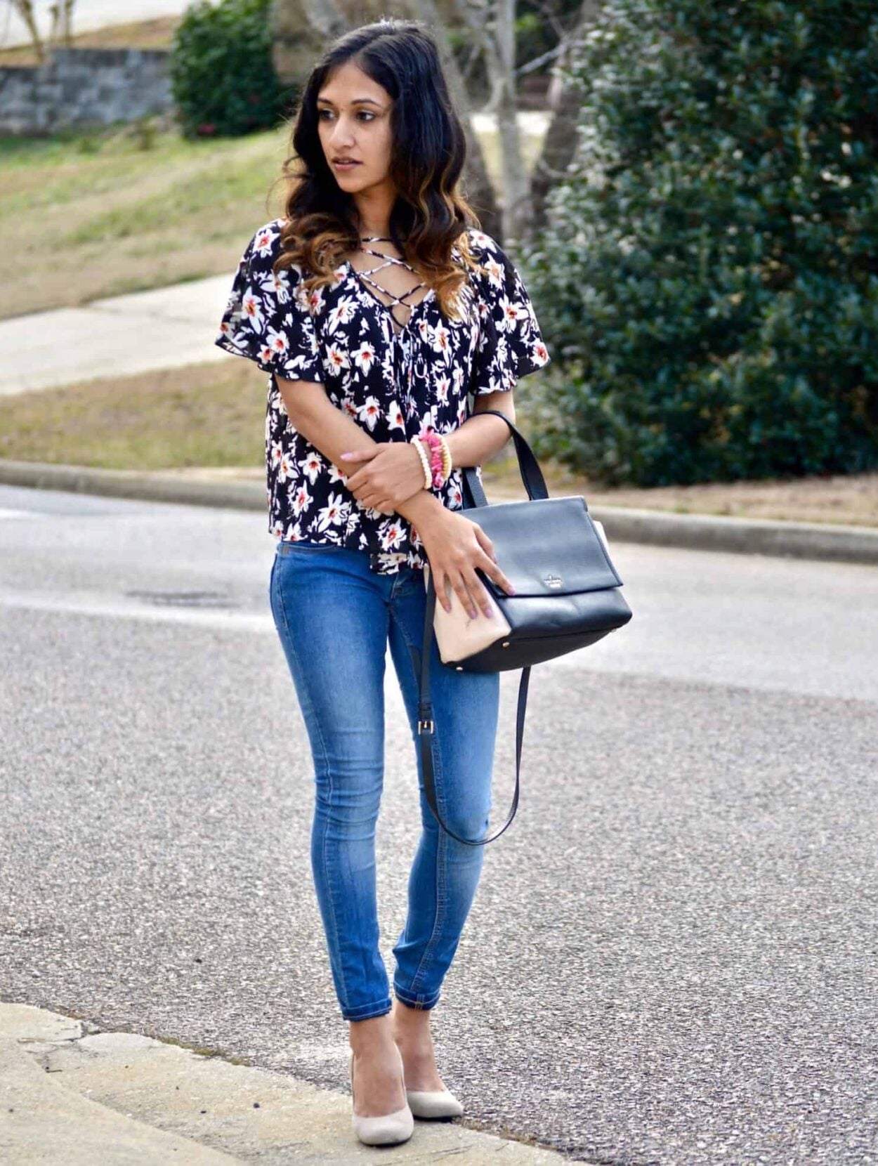floral lace up top