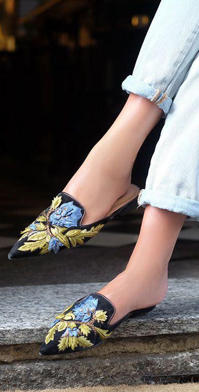 embroidered mules