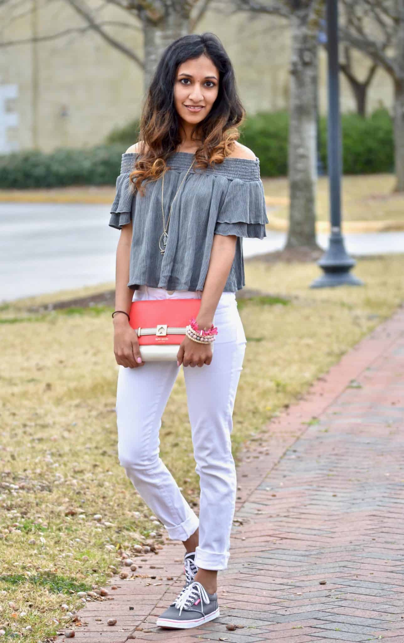Grey Off Shoulder Top main image 0