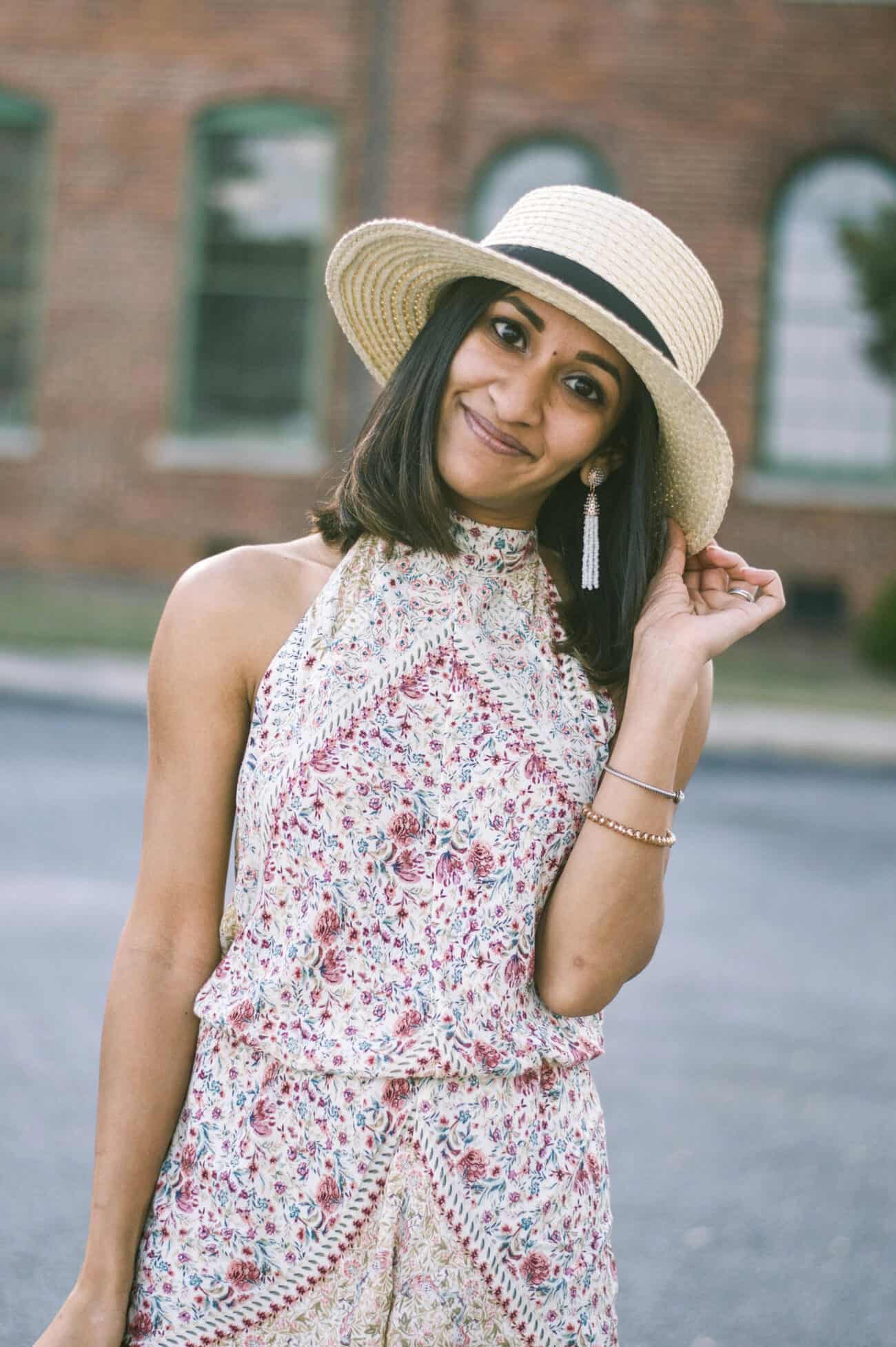 beige floral romper
