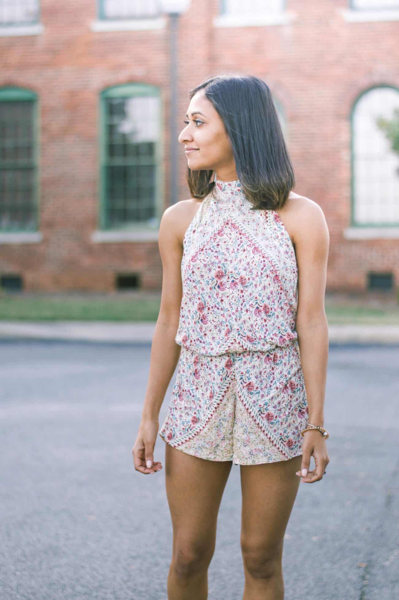 beige floral romper