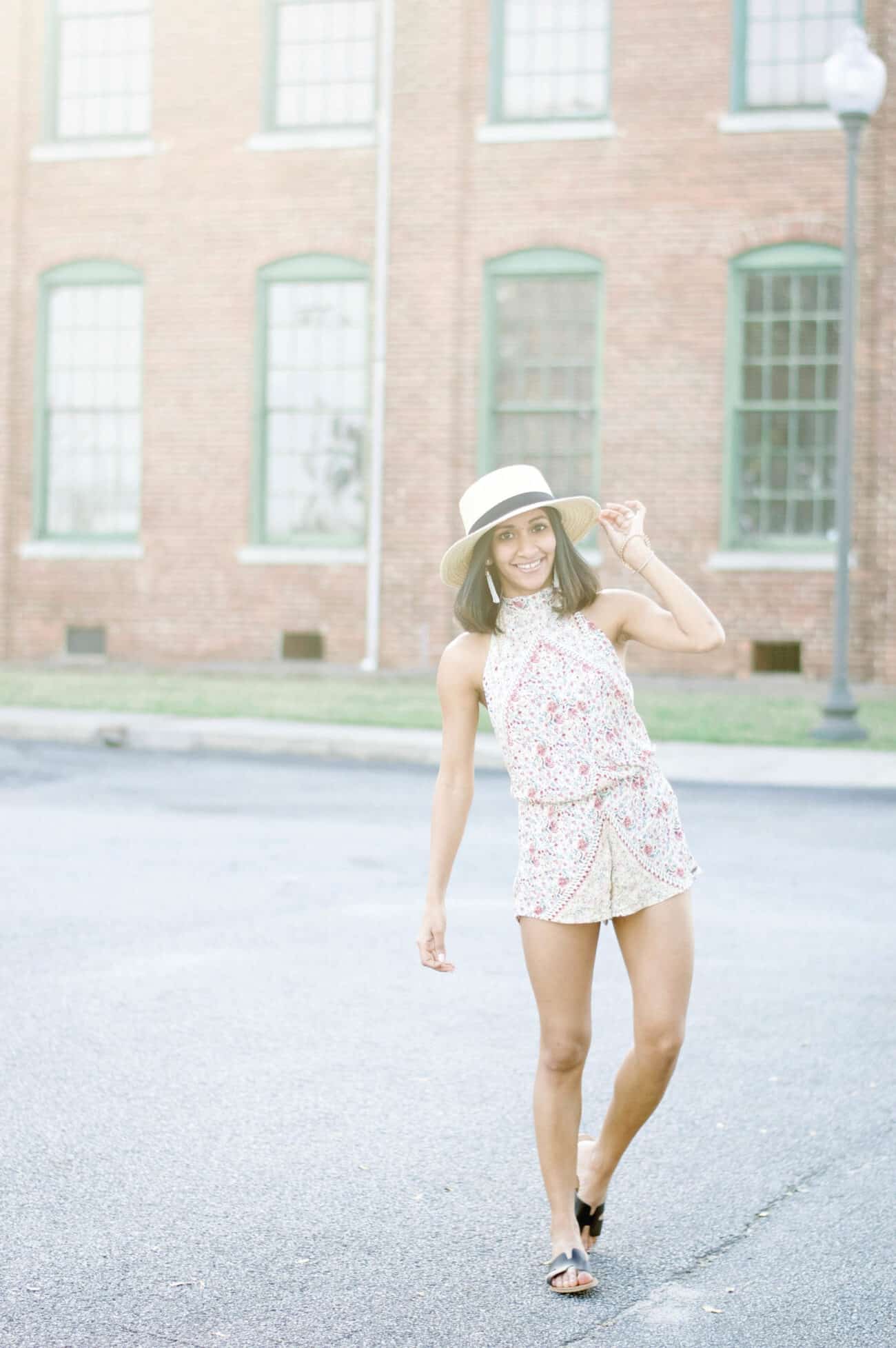 beige floral romper