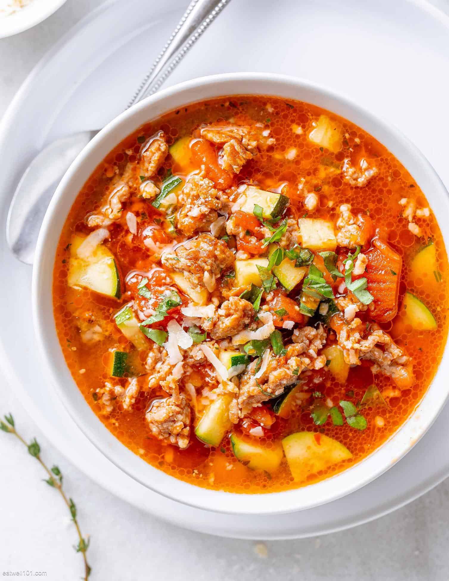 ZucchiniTomatoItalianSausageSouprecipe3 An Unblurred Lady