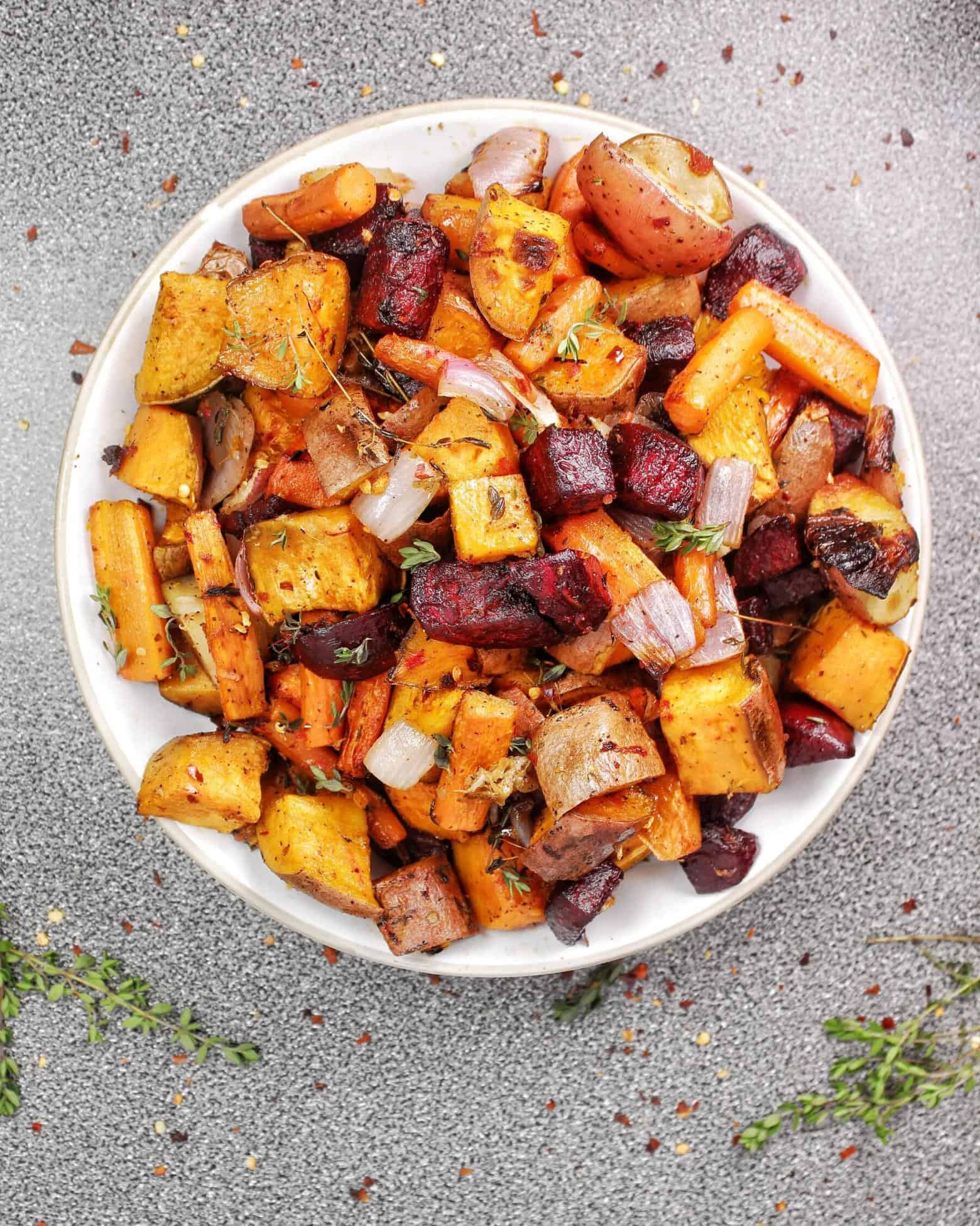 GingerRoastedRootVegetablesCarrotsBeetsSweetPotatoesOnionsRed